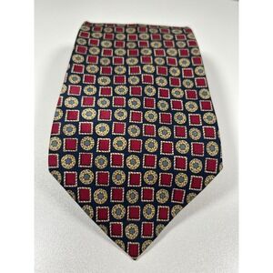 Inter House Mens Silk Tie Navy Blue Red Gold Geometric Medallion Handmade Spain